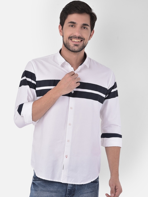 

COBB Men White Slim Fit Horizontal Stripes Opaque Striped Casual Shirt
