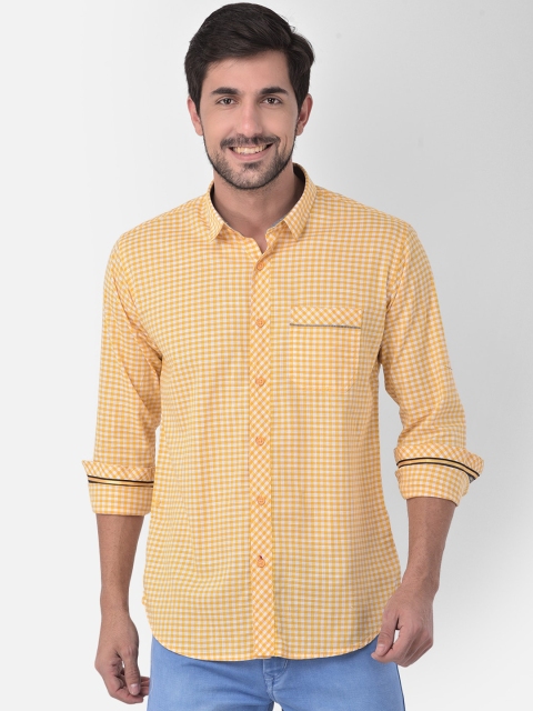 

COBB Men Yellow Slim Fit Gingham Checks Opaque Checked Casual Shirt