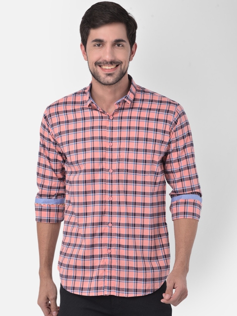 

COBB Men Peach-Coloured Slim Fit Opaque Checked Casual Shirt