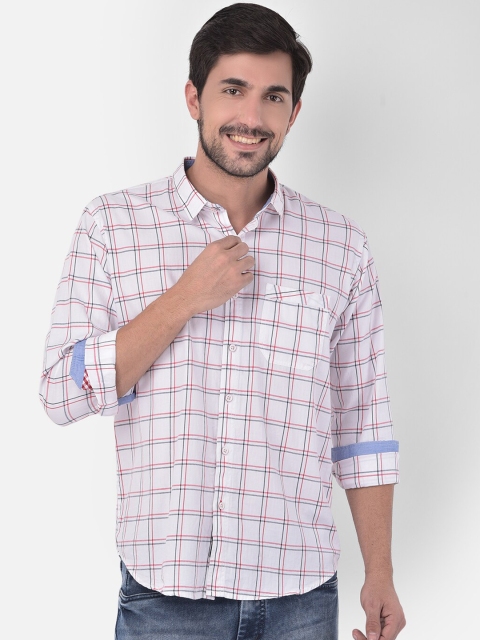 

COBB Men White & Red Checked Slim Fit Opaque Casual Shirt