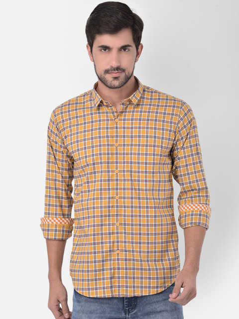 

COBB Men Mustard Slim Fit Opaque Checked Casual Shirt