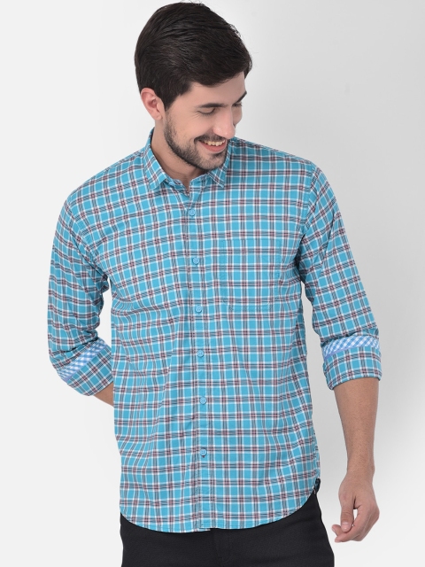 

COBB Men Turquoise Blue Slim Fit Tartan Checks Opaque Checked Casual Shirt