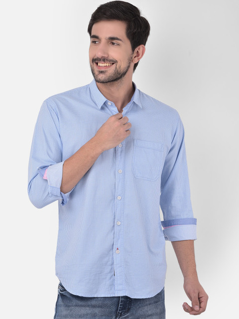 

COBB Men Blue Slim Fit Opaque Checked Casual Shirt