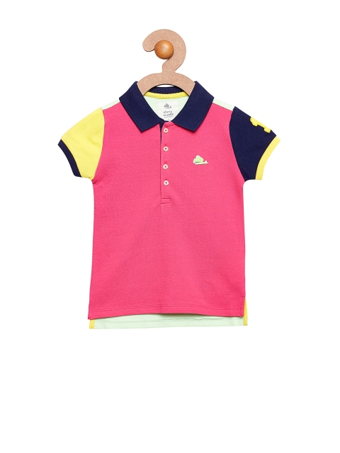 

Cherry Crumble Girls Pink & White Colourblocked Polo T-shirt