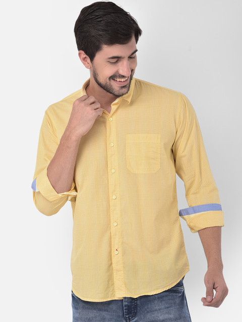 

COBB Men Yellow Slim Fit Opaque Striped Casual Shirt