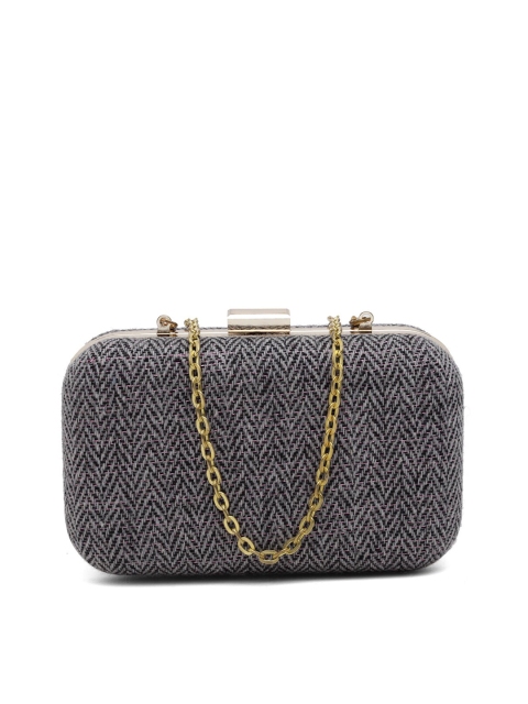 

PRACCESSORII Grey & Gold-Toned Embellished Box Clutch