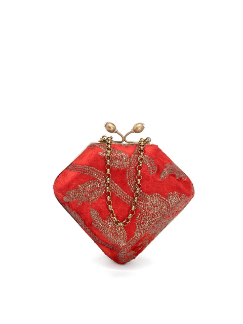 

PRACCESSORII Women Orange & Gold-Toned Embellished Box Clutch