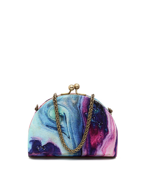 

PRACCESSORII Blue & Pink Printed Box Clutch