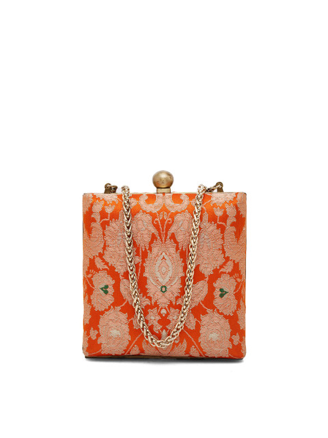 

PRACCESSORII Women Orange Embellished Box Clutch