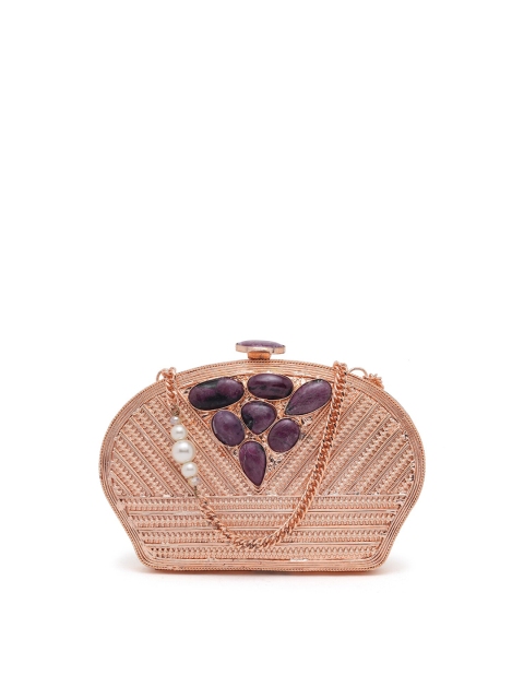 

PRACCESSORII Rose Gold & Purple Embellished Box Clutch