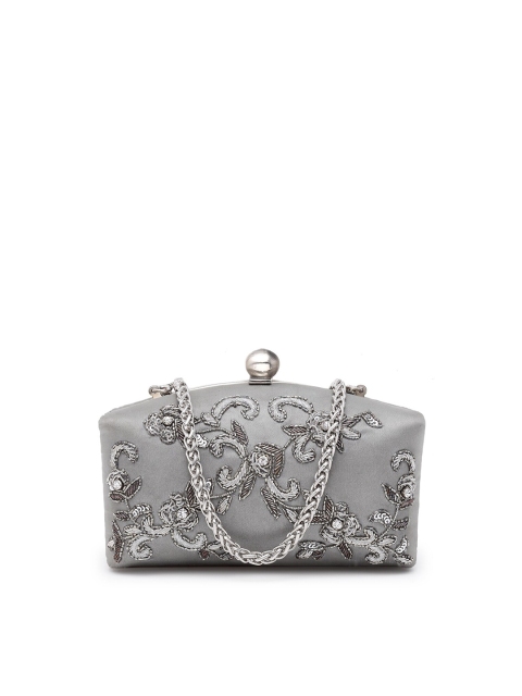 

PRACCESSORII Women Silver-Toned Embellished Box Clutch