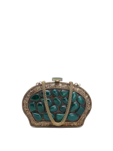 

PRACCESSORII Grey & Sea Green Embellished Box Clutch