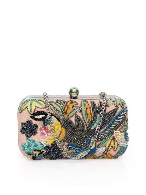 

Diwaah Grey & Pink Embellished Box Clutch