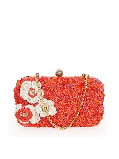 

Diwaah Red & White Embellished Box Clutch