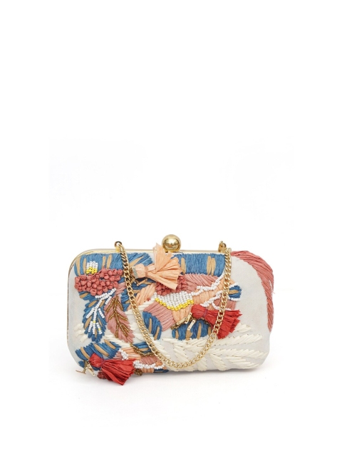 

Diwaah White & Blue Embellished Box Clutch