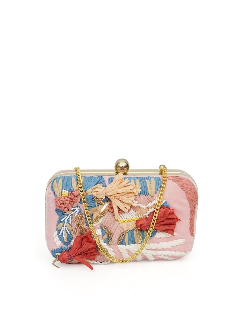 

Diwaah Women Pink & Blue Embellished Tasselled Box Clutch