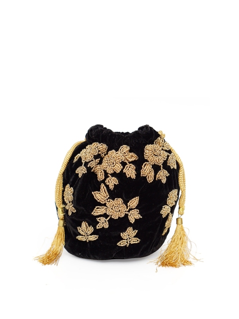

Diwaah Black & Gold-Toned Embellished Potli Clutch