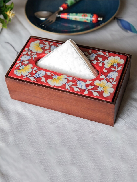 

Neerja Red & Brown Printed Wooden Napkin Holder with Pottery Tile