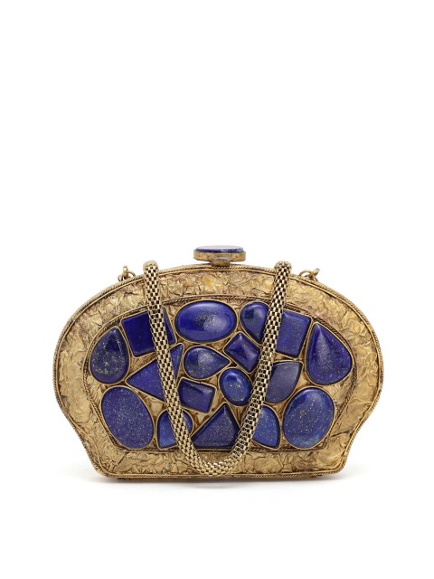 

PRACCESSORII Women Blue & Gold Embellished Box Clutch