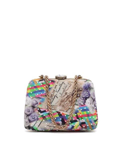 

PRACCESSORII Beige & Blue Embellished Box Clutch