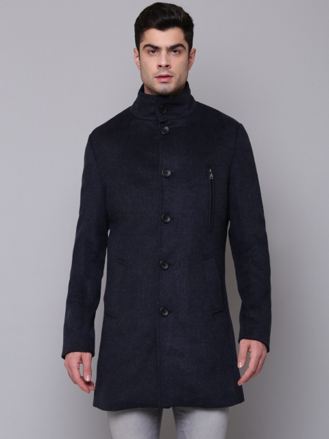 

Bruun & Stengade Navy Blue Solid High Neck Coat