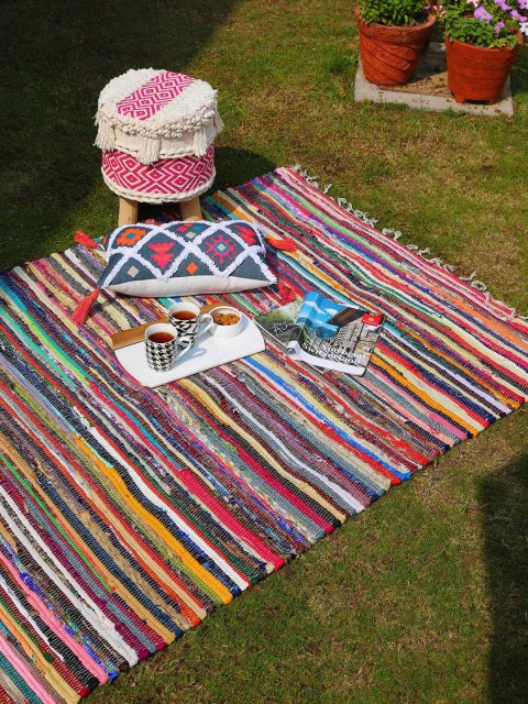 

Amoliconcepts Multicoloured Chindi Recycle Fabric Rectangular Rug, Multi