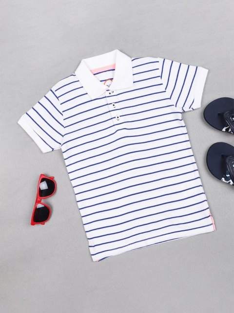 

ZION Boys White & Blue Striped Polo Collar T-shirt