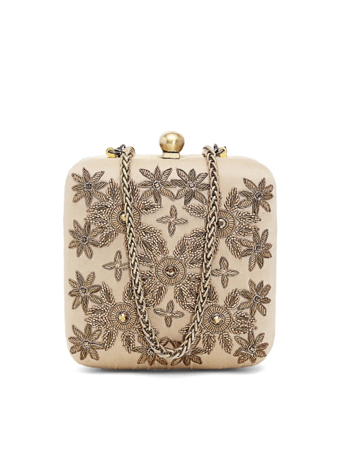 

PRACCESSORII Women Gold Embellished Clutch with Shoulder Strap