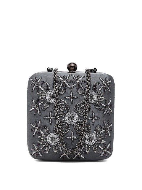 

PRACCESSORII Women Grey Embellished Box Clutch
