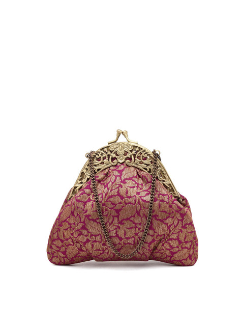 

PRACCESSORII Purple & Gold-Toned Embellished Half Moon Clutch