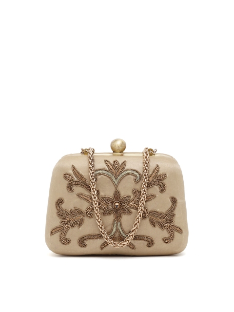 

PRACCESSORII Women Gold Embellished Clutch with Shoulder Strap
