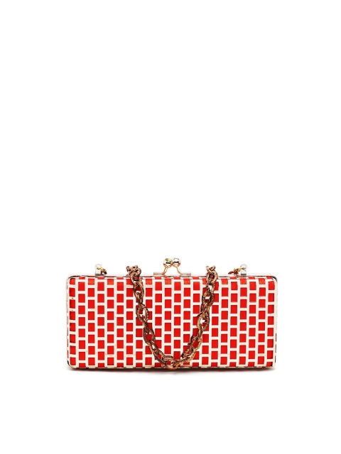 

PRACCESSORII Red & Gold-Toned Embellished Box Clutch