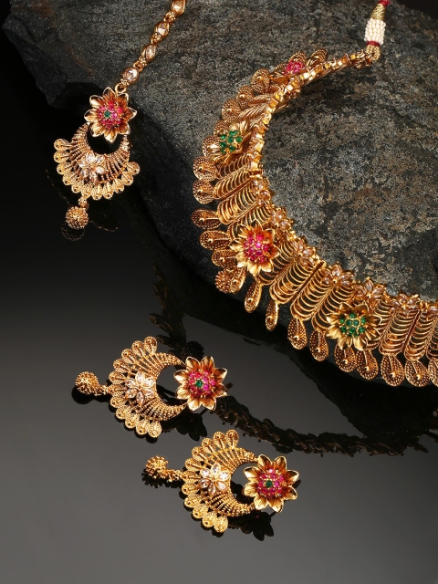 

Priyaasi Gold-Plated Magenta Pink & White Stoned-Studded Handcrafted Jewellery Set