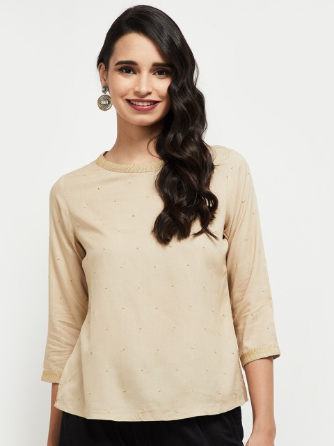 

max Women Beige Embellished Regular Top