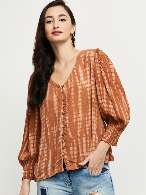 

max Women Brown Printed Regular Top