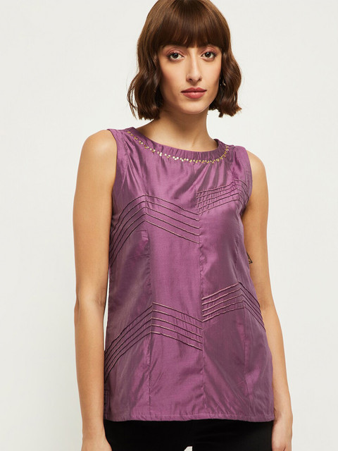 

max Women Purple Embellished Regular Top