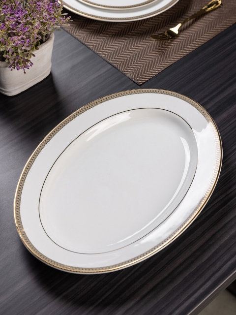 

Pure Home and Living White & Gold-Toned Solid Oval Shaped Platter