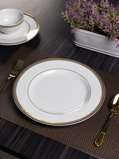 

Pure Home and Living White & Gold-Toned 1 Pieces Renee Dinner Plate