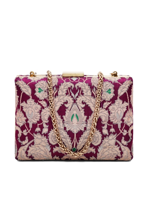 

PRACCESSORII Women Purple & Peach-Coloured Embellished Box Clutch