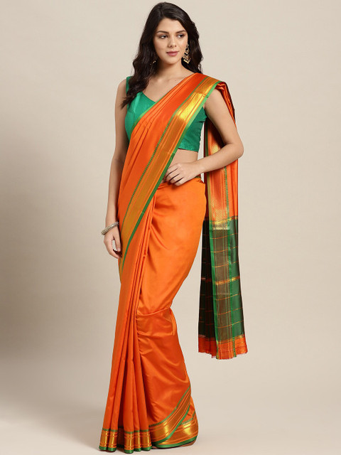 

Mitera Orange & Green Zari Saree
