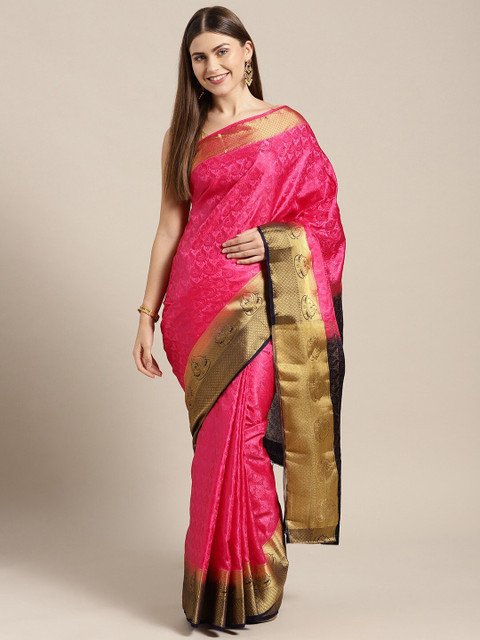 

Mitera Pink & Gold-Toned Woven Design Zari Saree