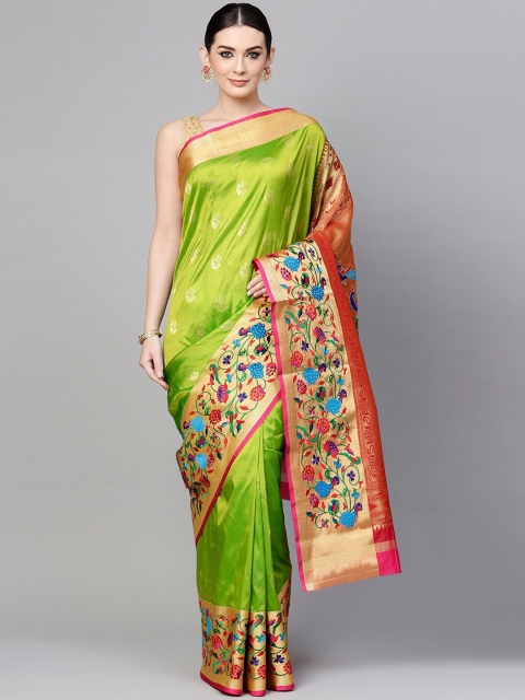 

Mitera Green & Red Floral Zari Paithani Saree