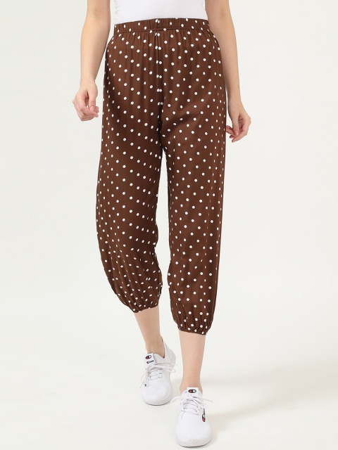 

V2 Value & Variety Women Brown & White Polka Dots Printed Cropped Harem Pants