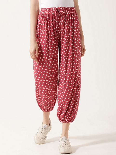 

V2 Value & Variety Women Maroon & White Hearts Printed Cotton Harem Pants