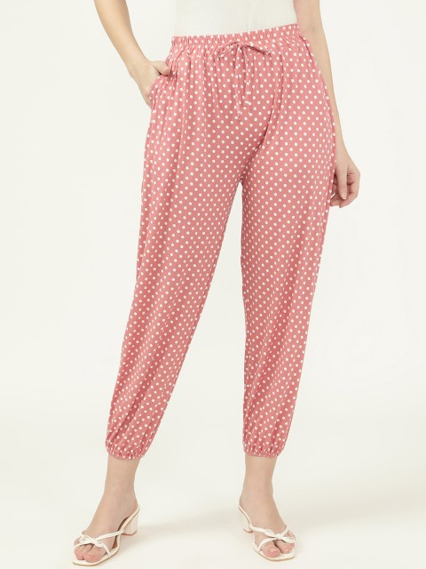 

V2 Value & Variety Women Rust Pink & White Polka Dots Printed Cotton Harem Pants