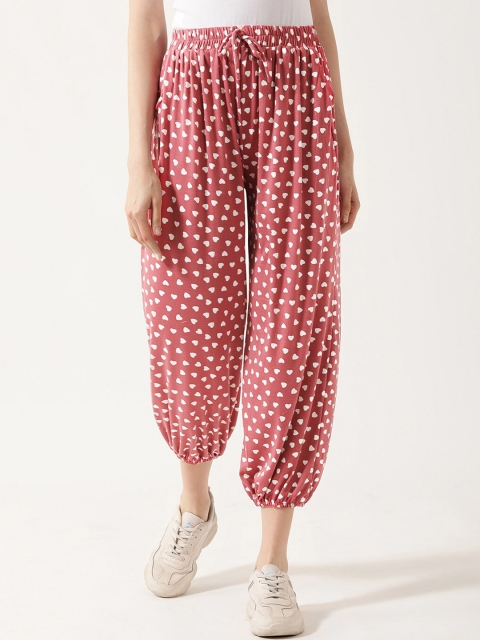 

V2 Value & Variety Women Maroon & White Polka Hearts Printed Cotton Harem Pants