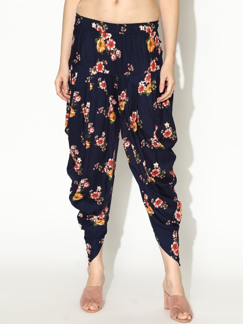 

V2 Value & Variety Women Navy Blue & Red Floral Printed Cropped Harem Pants
