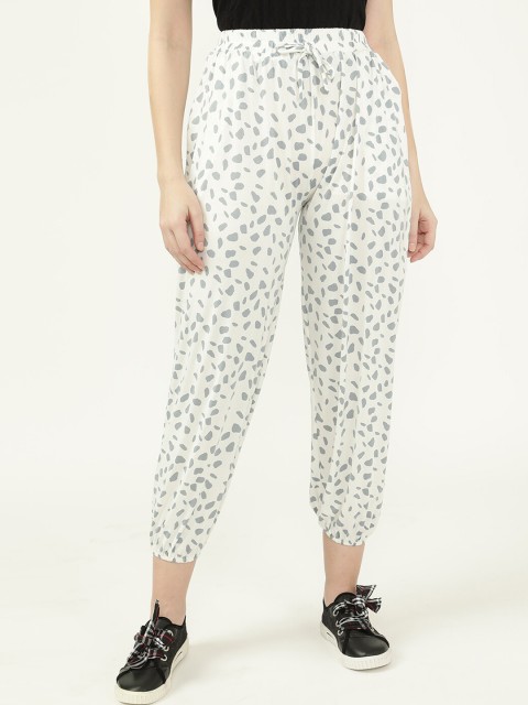 

V2 Value & Variety Women White & Grey Printed Cotton Cropped Harem Pants