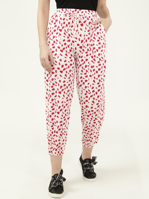 

V2 Value & Variety Women White & Red Printed Cotton Cropped Harem Pants
