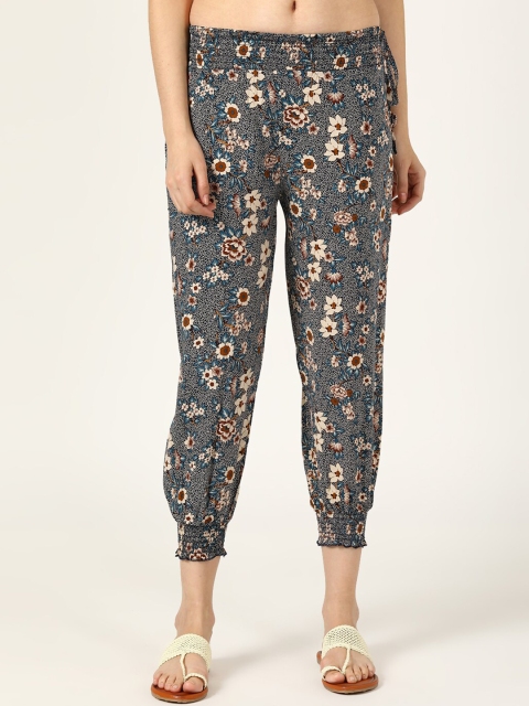 

V2 Value & Variety Women Navy Blue & Beige Printed Cropped Harem Pants